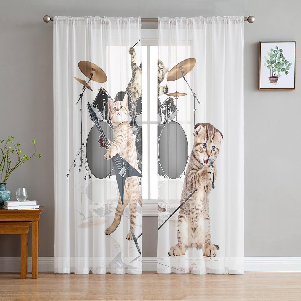 Tylové závěsy do obývacího pokoje Kočka Černá Roztomilá jednoduchá ložnice Pracovní okno Průsvitné závěsy Kuchyň Balkonové interiérové voálové závěsy