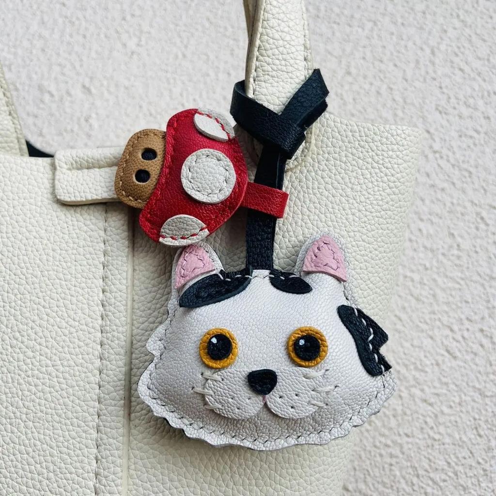 Cat Theme Brand Latest Cowhide Bag Hanging Accessories Sheepskin High Quality Key Chain Backpack Charms Diy Bag Decor Great Gift