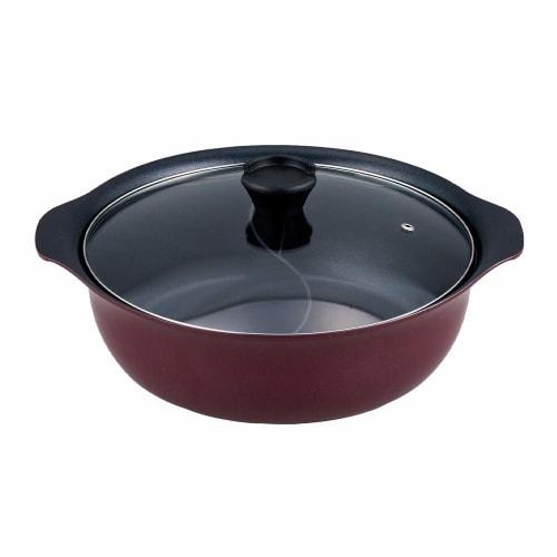 Takeda Corporation YNSN-28BR Divided Pot, Tabletop Pot with Glass Lid, Brown, 28 x 28 x 10.5 cm, IH Compatible, Two-Color Pot