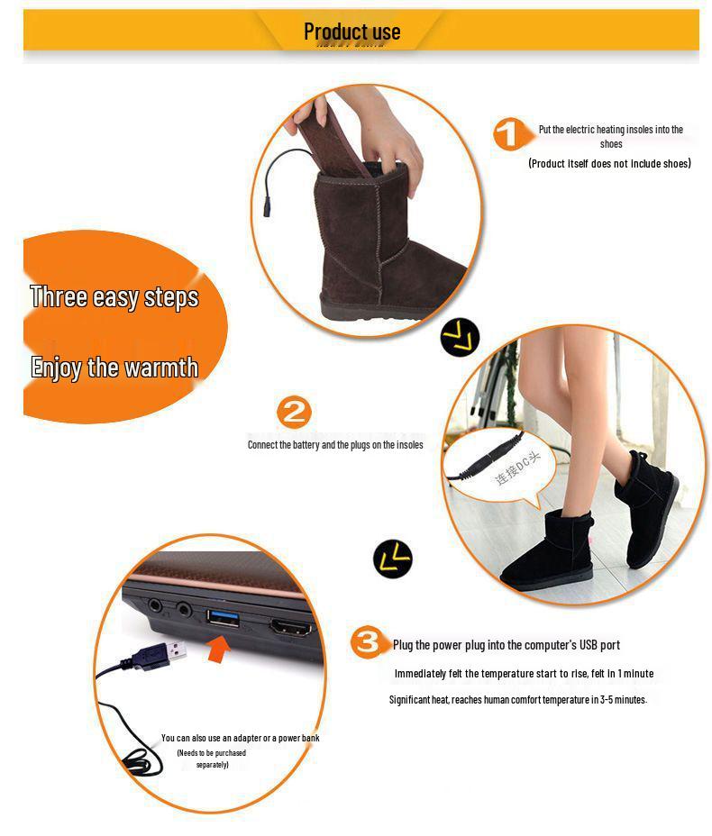 Winter Warm USB Self-Heating Insoles: Non-Rechargeable Cold-Proof Electric Insoles