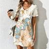 Mode d'été pour femmes Robe imprimée à col en V et imprimé floral Robes courtes sexy