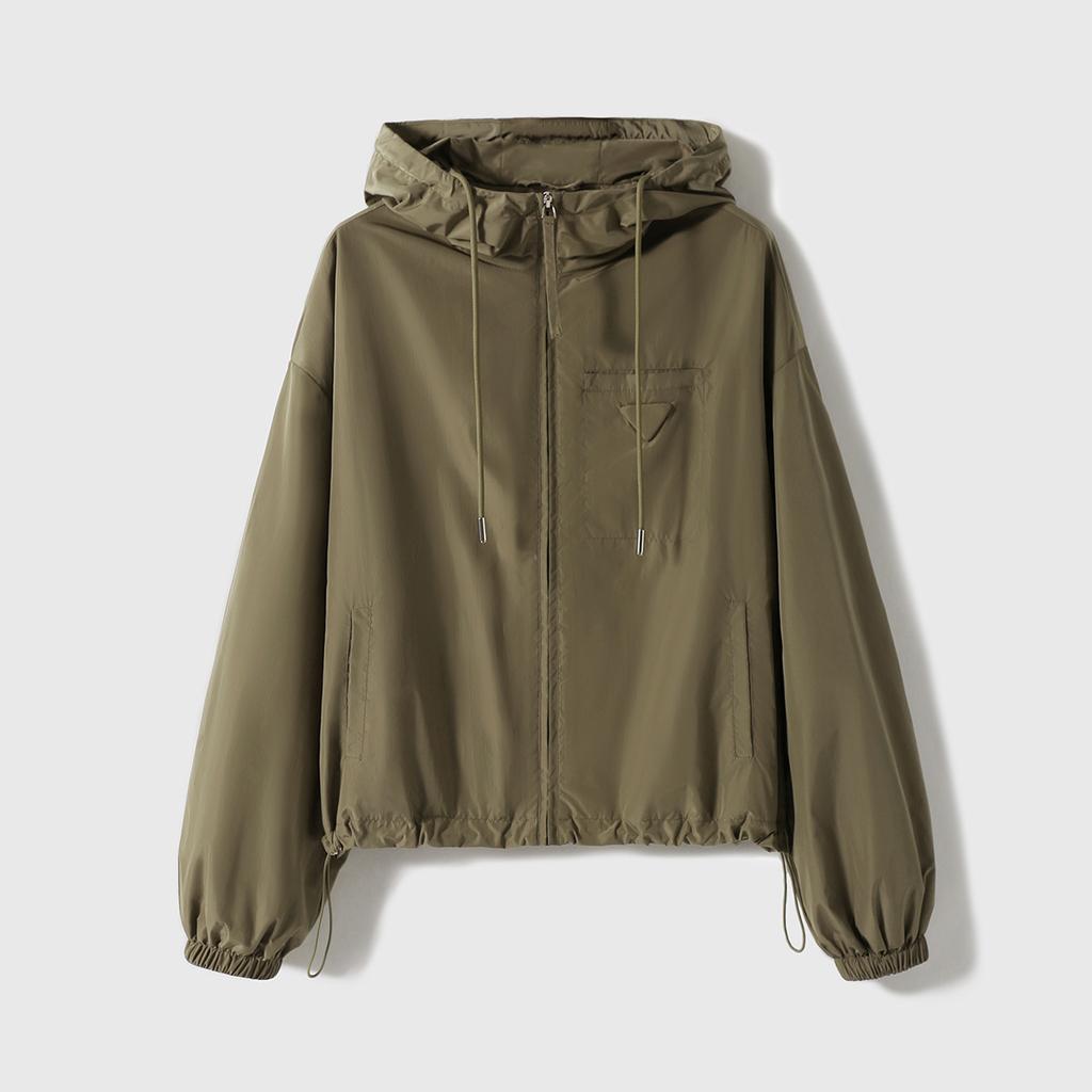 Light Anti-wrinkle Memory Fabric Casual Short Hooded Jacket Outdoor Trench Coat Jacket Women's Black Spring New