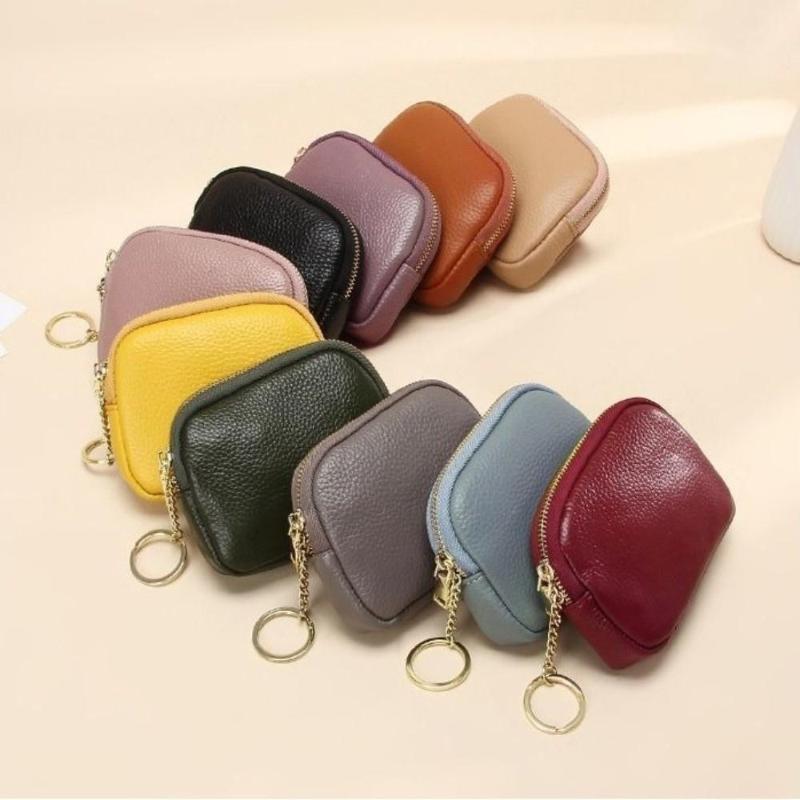 Brown Litchi Grain Pu Leather Coin Purse With Sturdy Zipper Key Ring For Daily Use Carry Cash Cards Lipstick Small Essentials