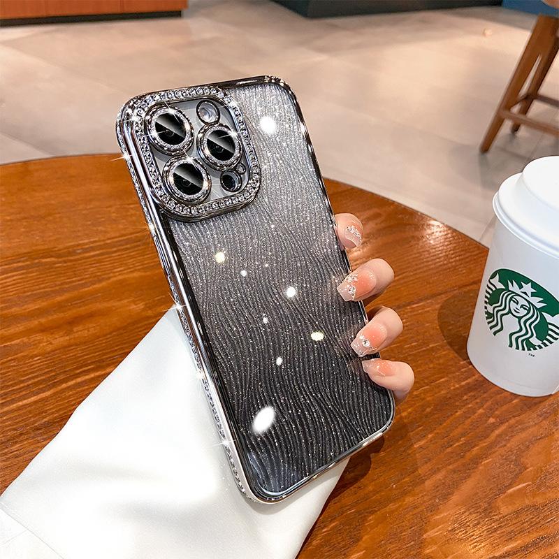 

Блестящие гальванизированные стразы, подходящие для чехла для мобильного телефона iPhone 16E, с градиентом «водная рябь» и блестящей пудрой, Apple 15 мягкий чехол 14Pro Solid color glitter paper