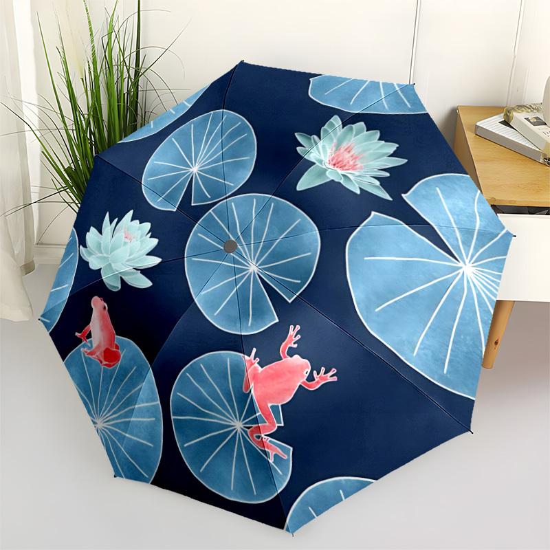 1pc Frog Lily Automatic Open/Close, Foldable Compact Umbrella with 8-Rib Shaft, Perfect Gift For Men And Women 088