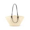 Loewe Basket Woven Resort Style Palm Fiber And Leather Tote Bag Medium Women Handbags Beige Black A223T43X02-2165
