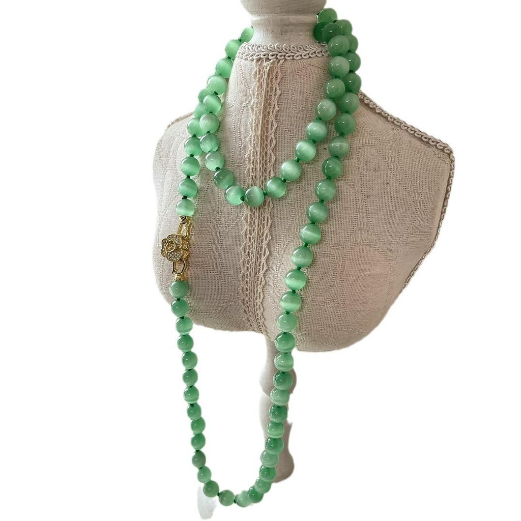 National Style Retro Fruit Green Artificial Opal Rose Buckle Necklace Collarbone Chain Long Sweater Chain