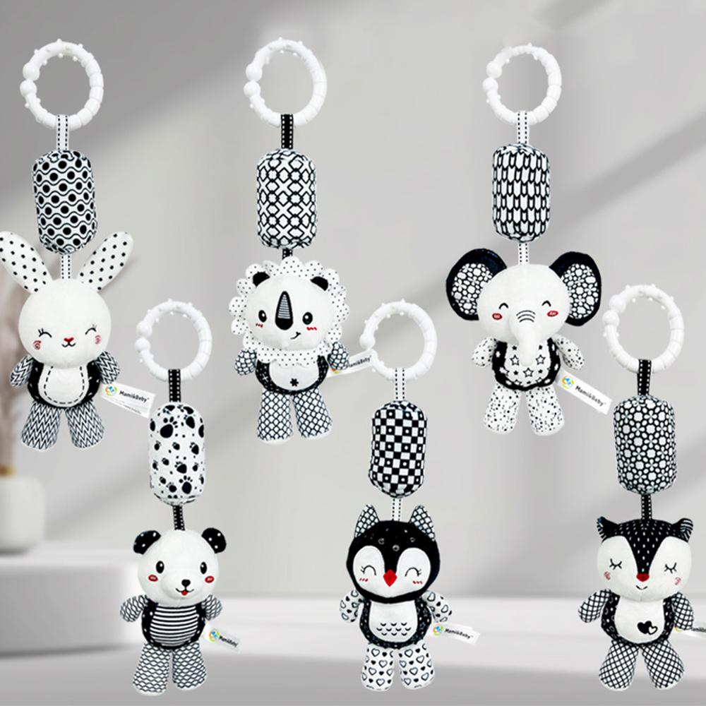 Non-Toxic Stroller Bed Crib Hanging Bell Plush Doll Baby Infant Rattles Newborn Black White Visual Grab Ability Training Toy For Bebe Gift