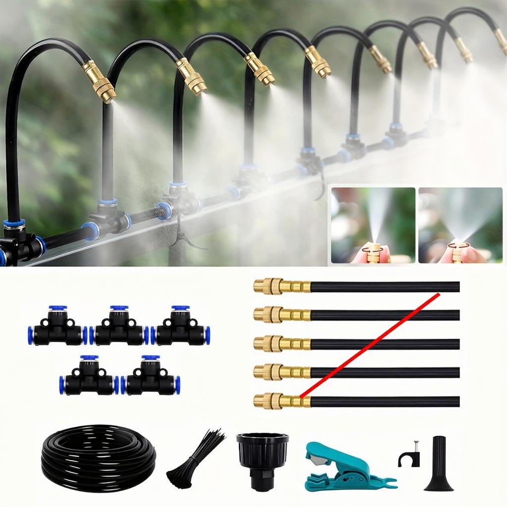 5M 16ft Automatic Drip Irrigation Kit with Adjustable Spray Nozzles Hose Clips and Cutter for Garden Plant Watering System