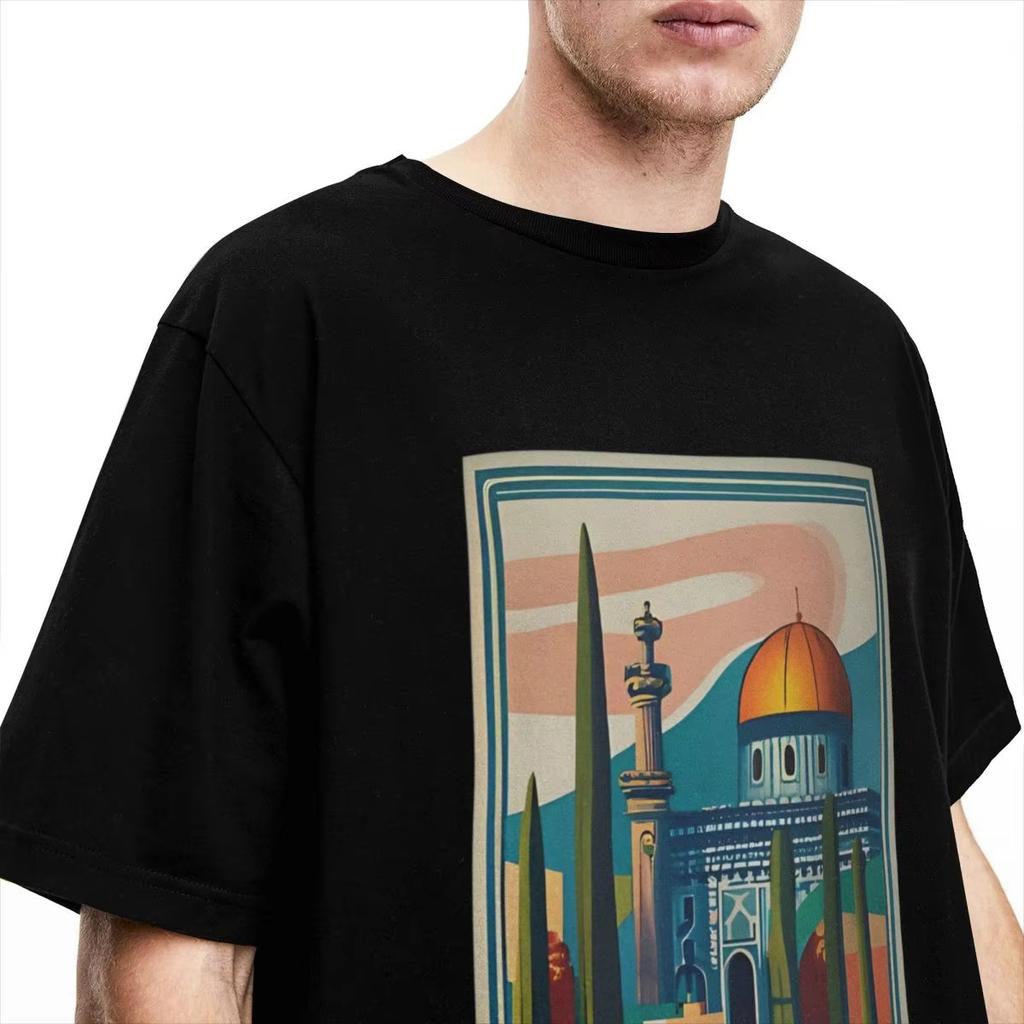 2025 Summer Couple T-Shirt Vintage Palestine Jerusalem Peace T Shirts Leisure Summer Tees Aesthetic Print Cotton Tops Gift Idea