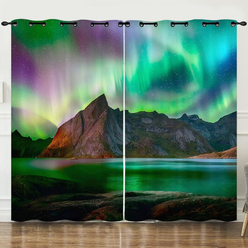 Curtain Bedroom Curtain Digital Printing Aurora Blackout Curtain Fabric No Punching