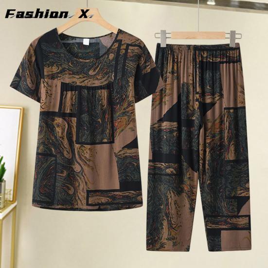 Fashion Pajamas Two Piece Set Set T-shirt Pants Set Women's Summer Pajamas for Mom