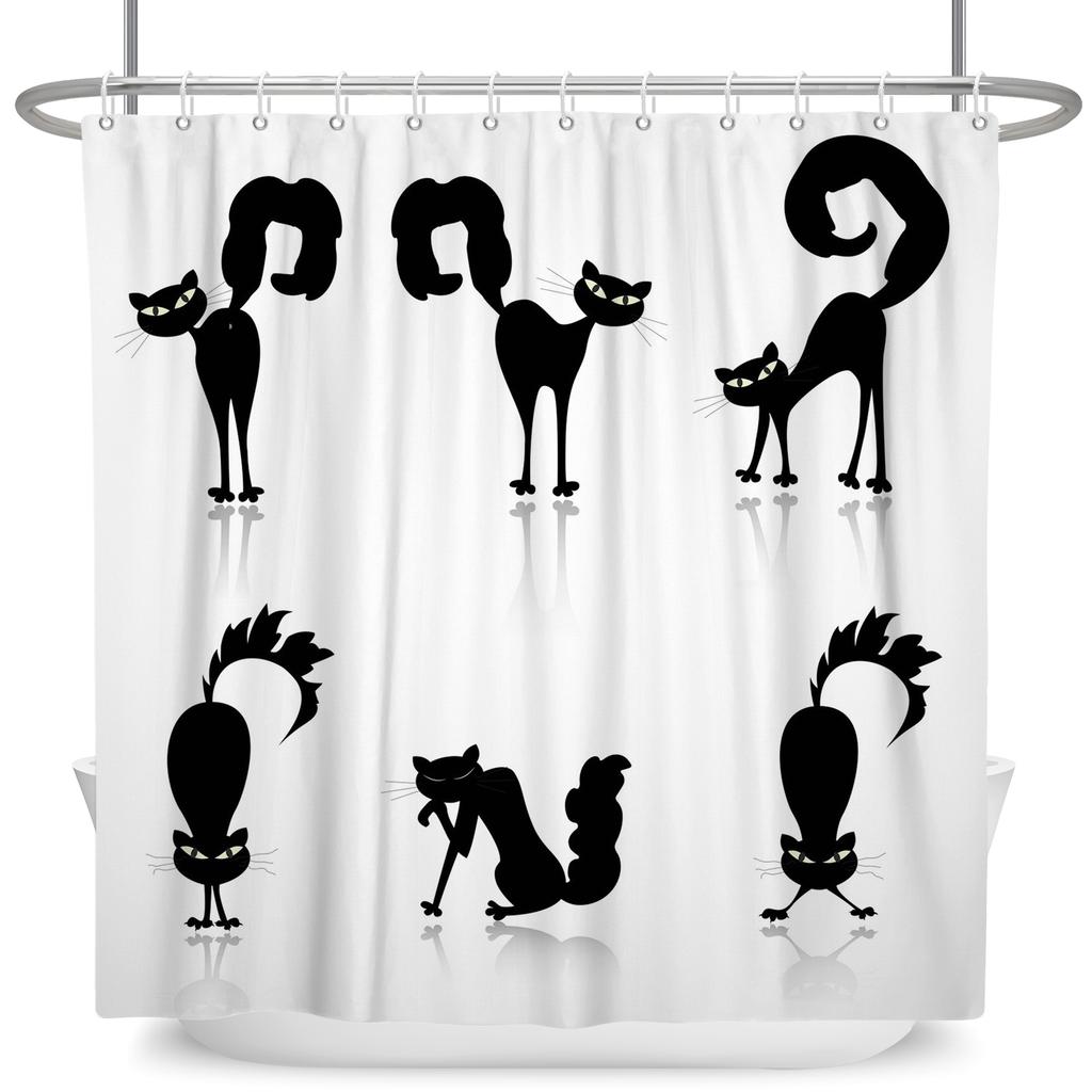 Cortină de duș amuzantă cu pisici, desene animate, pisici drăguțe, câine, cortină de duș pentru copii pentru baie, poliester impermeabil, decor pentru casă, cortine de duș