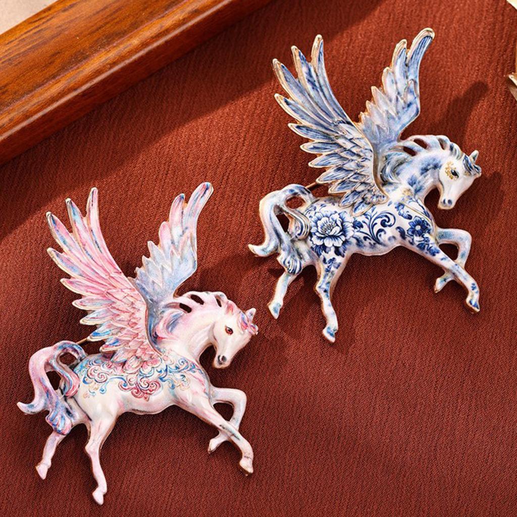 Contemporary Alloy Horse Brooch Avaliable Badge with Big Wing Accent Versatile Clothing Accessory Jewelry