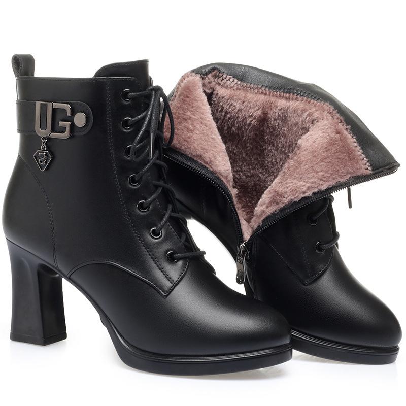 Martin Boots Women's Winter Velvet High Heels, Winter New Short Boots    Women's Soft Leather Boots Versatile Women's Shoes