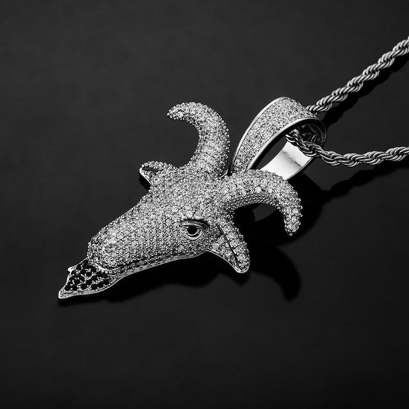 New European and American Pendant Micro Inlaid Zircon Goat Head Trendy Personalized Necklace Accessory