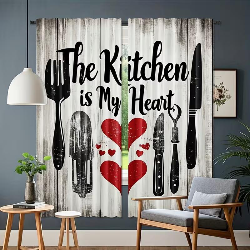 2 Pcs Kitchen tableware print curtains,suitable for bedroom,living room kitchen decoration,home decoration,window decoration