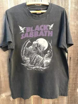 Camiseta Vintage de los 80 de la Banda Black Sabbath, Camiseta Unisex Negra de Heavy Metal
