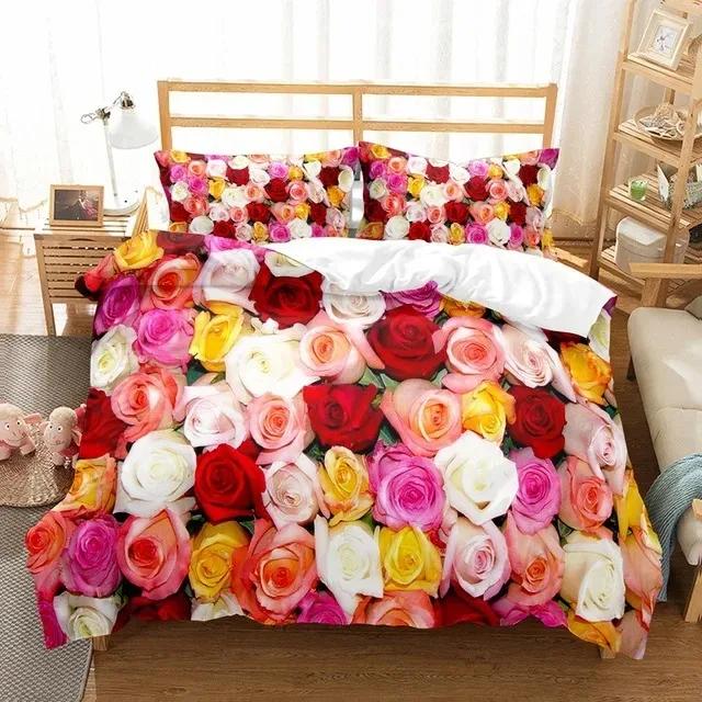 Comforter 3D Rose Flower Queen King Double Bedding Set 3Pcs With Zipper Closure King Size Polyester