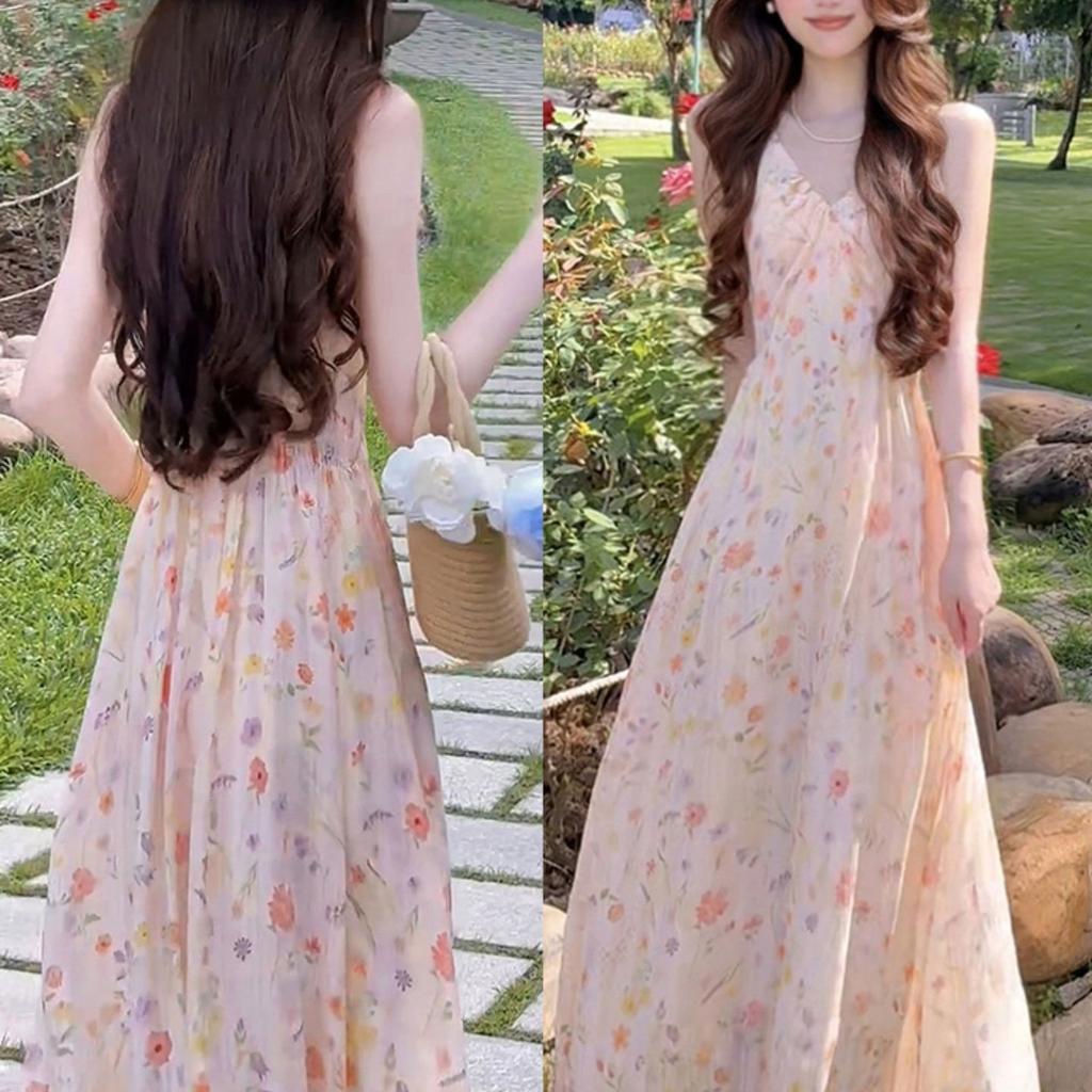 Beautiful temperament French floral suspender dress 2026 new models are popular this year, beautiful long skirts are trendy for women's summer wear