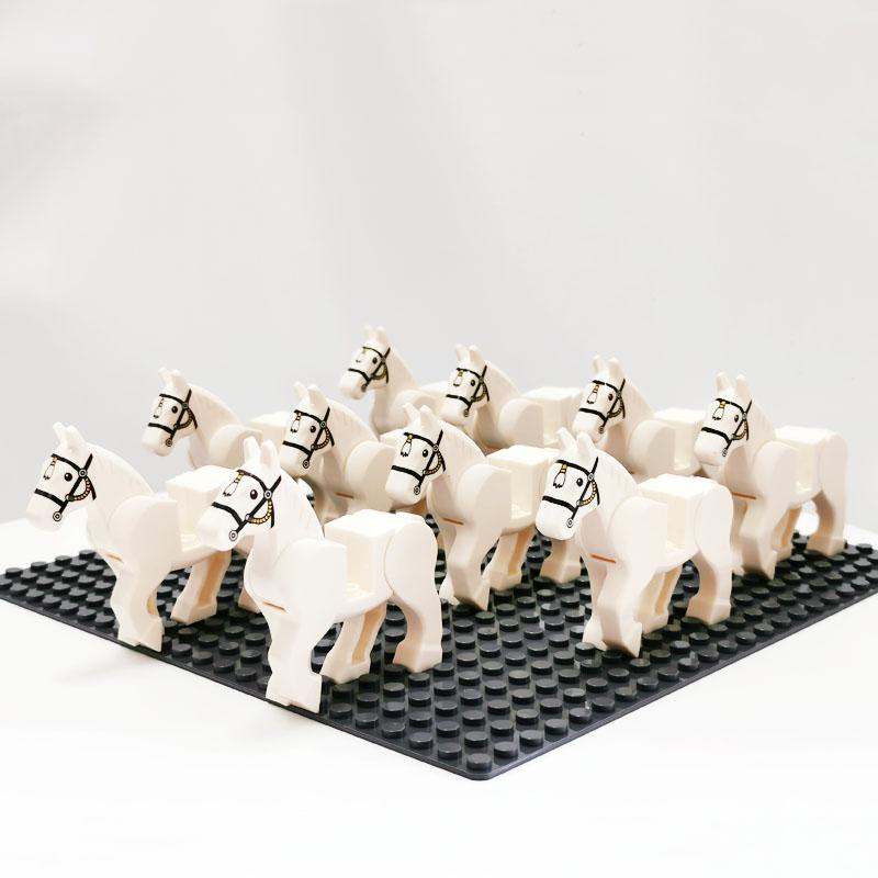 10 Sets Medieval Castle Knight Royal King's Red Dragon Black Warrior Soldier Rider with Horse Building Blocks Toys for Children