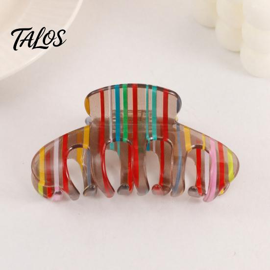 Smooth Surface Hair Clip Claw for Women, Hollow Widened with Curved Transparent Anti-Slip Teeth, Acrylic Rainbow Design Accessory Teeth