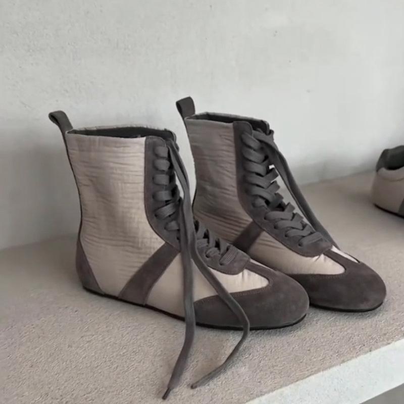 

Cowhide version~ Martin boots women s 2025 new casual versatile color matching suede cross-strap flat-bottomed boxing boots women 40 серый