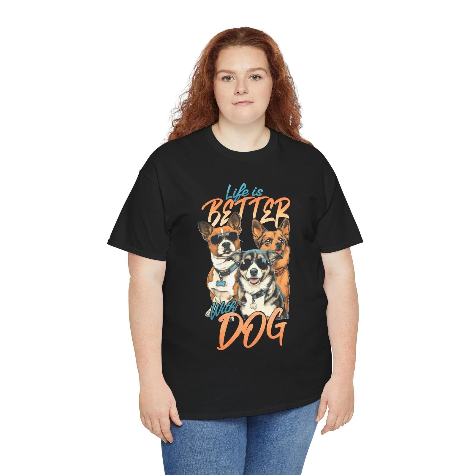 Life Is Better With Dogs T-Shirt – Funny Puppy Lover Paw Print Graphic Tee L