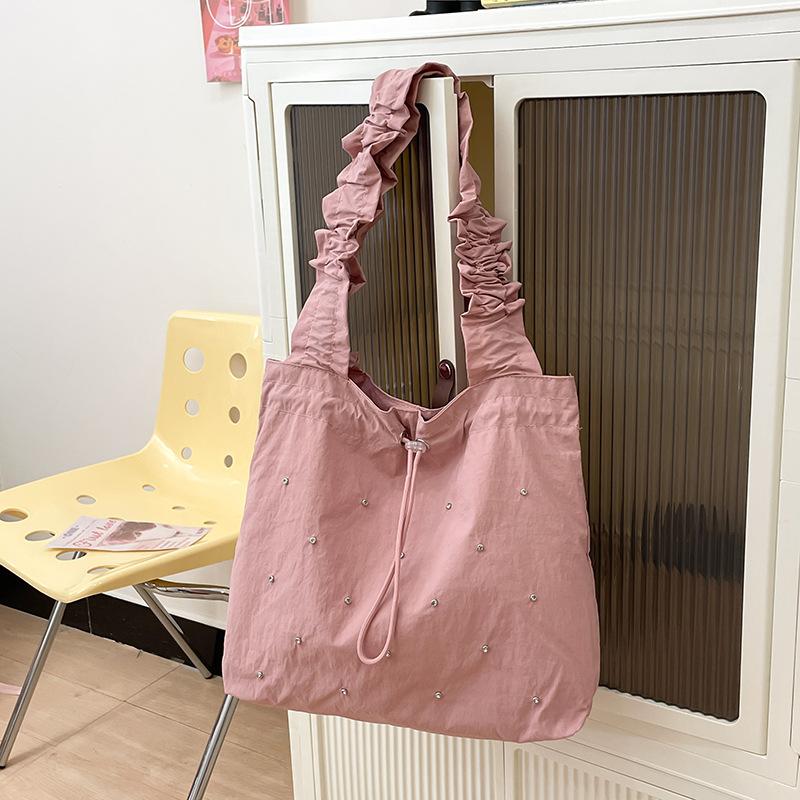 ins Korean version of fashionable small fresh shoulder bag 2025 new literary canvas tote bag versatile pleated shopping bag