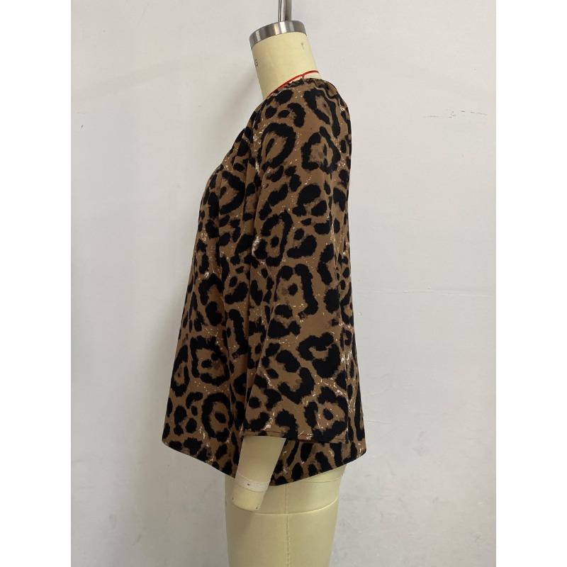 Spring and Summer Fashion Leopard Print Shirts V-neck Pullover Women’s Blouses & Shirts