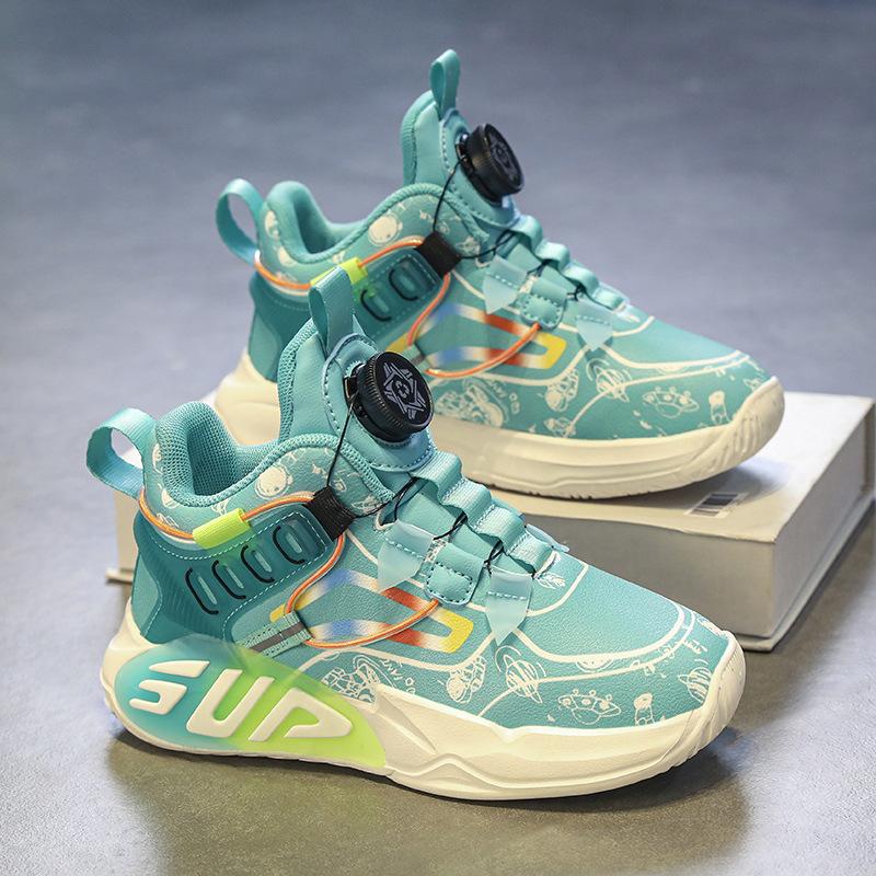 Children s shoes, sneakers, leather sneakers, medium and large children, swivel button basketball shoes, spring and summer new children s children 31