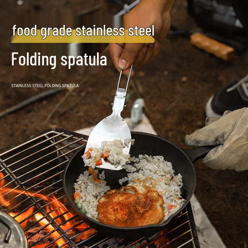 Portable Folding 304 Stainless Steel Spatula and Frying Pan for Camping, Picnic, BBQ, and Outdoor Travel