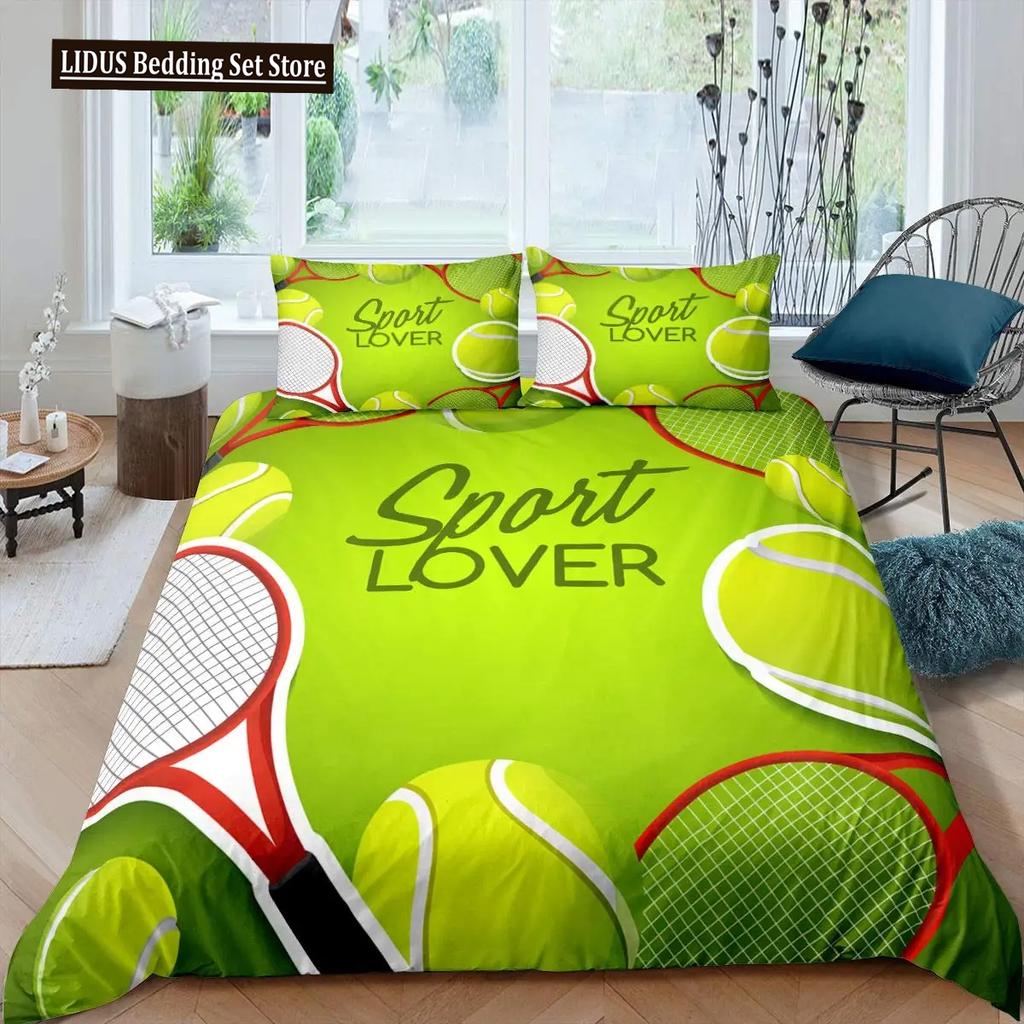 Tennis Ball Duvet Cover Set Sports Game Themed Bedding Set Twin Size For Boys Teens Adult Tennis Racket Ball Comforter Cover