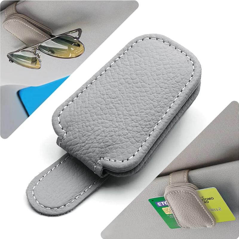 Universal Car Sunglasses Holder Car Magnetic Leather Clip Card Ticket Holder Auto Sun Visor Glasses Box Decoration Accessories