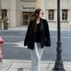 Womens Oversized Fleece Jacket With Suede Trim Loose Fit Vintage Style Coat 2025