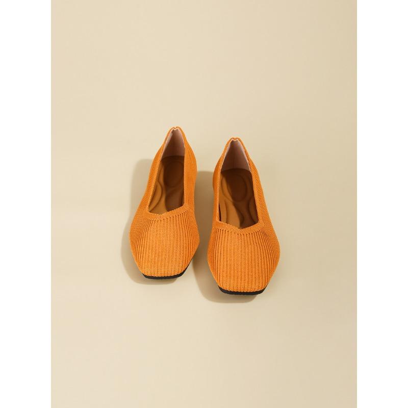 Woven Flat-bottomed Large Size Soft-soled Knitted Square Toe Women's Single Shoes