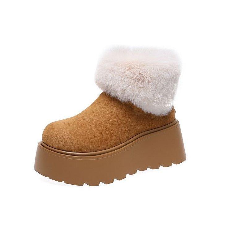 Raised thick-soled lapel fluffy snow boots winter new piled thickened cotton shoes short boots