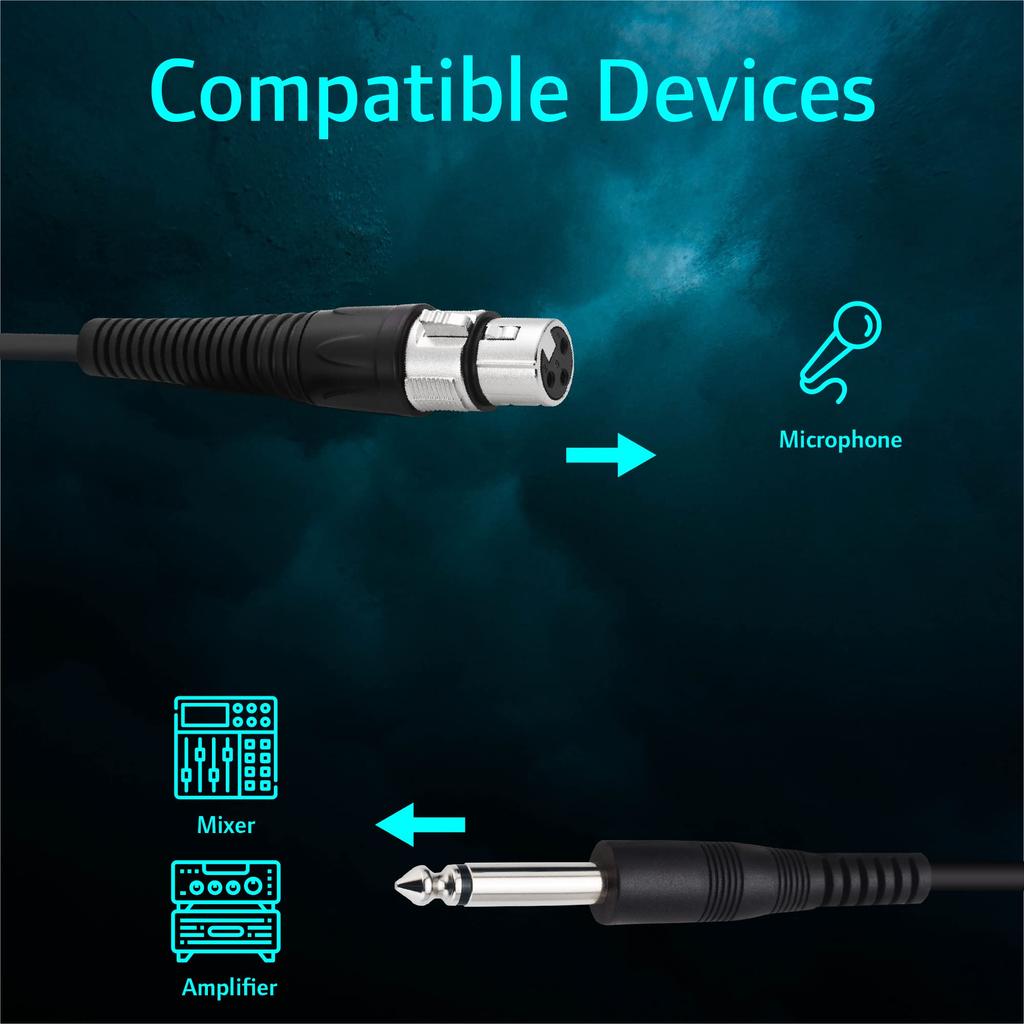 CAROL XLR Female to 6.3mm (14") Microphone Cable, 16.5ft (4.5m), Black, 3-Piece Integrated Design, Compatible with XLR Preamps and Audio Accessories