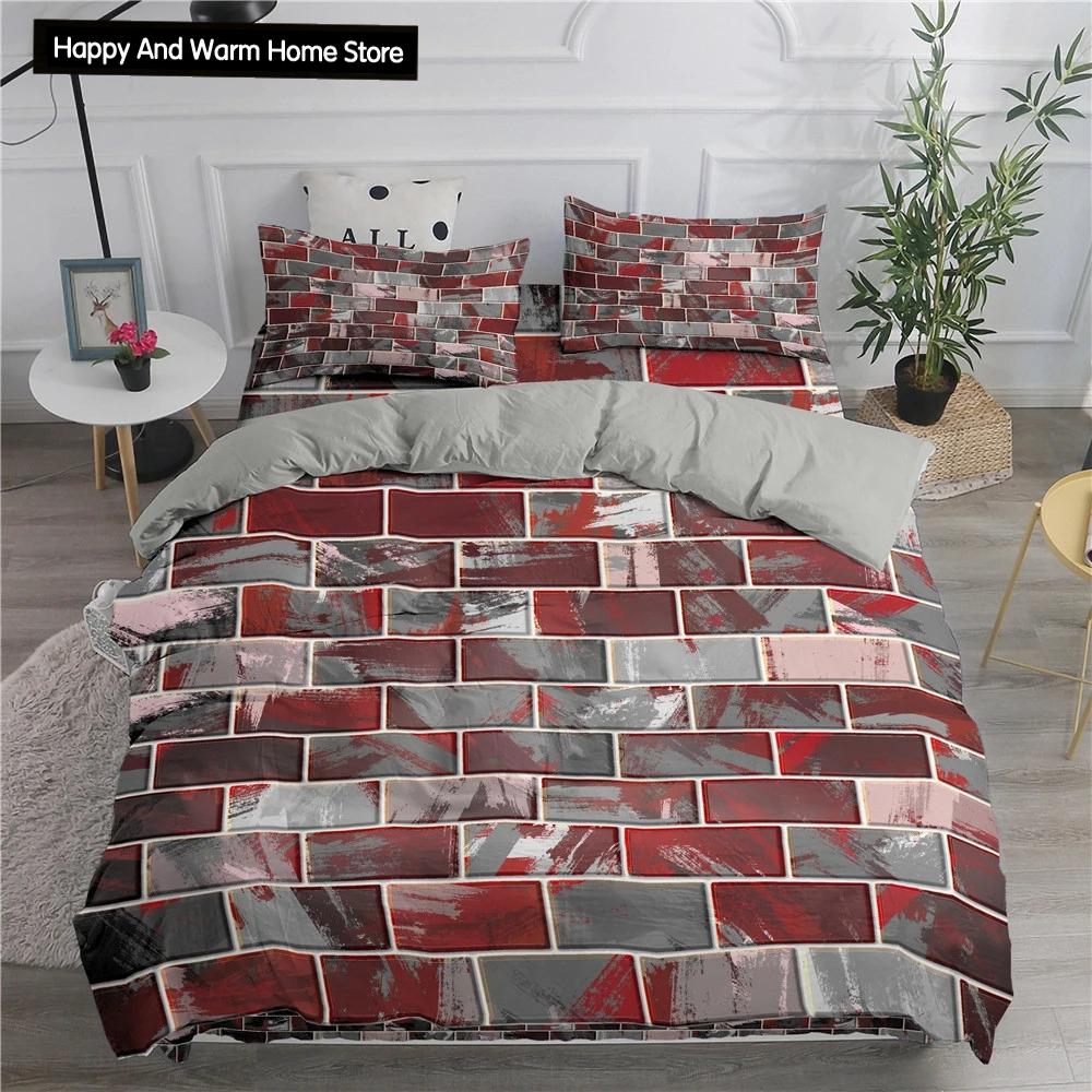 Building Block King Queen Duvet Cover Colorful Brick Bedding Set for Boys Teens Adults Cartoon 2/3pcs Polyester Comforter Cover
