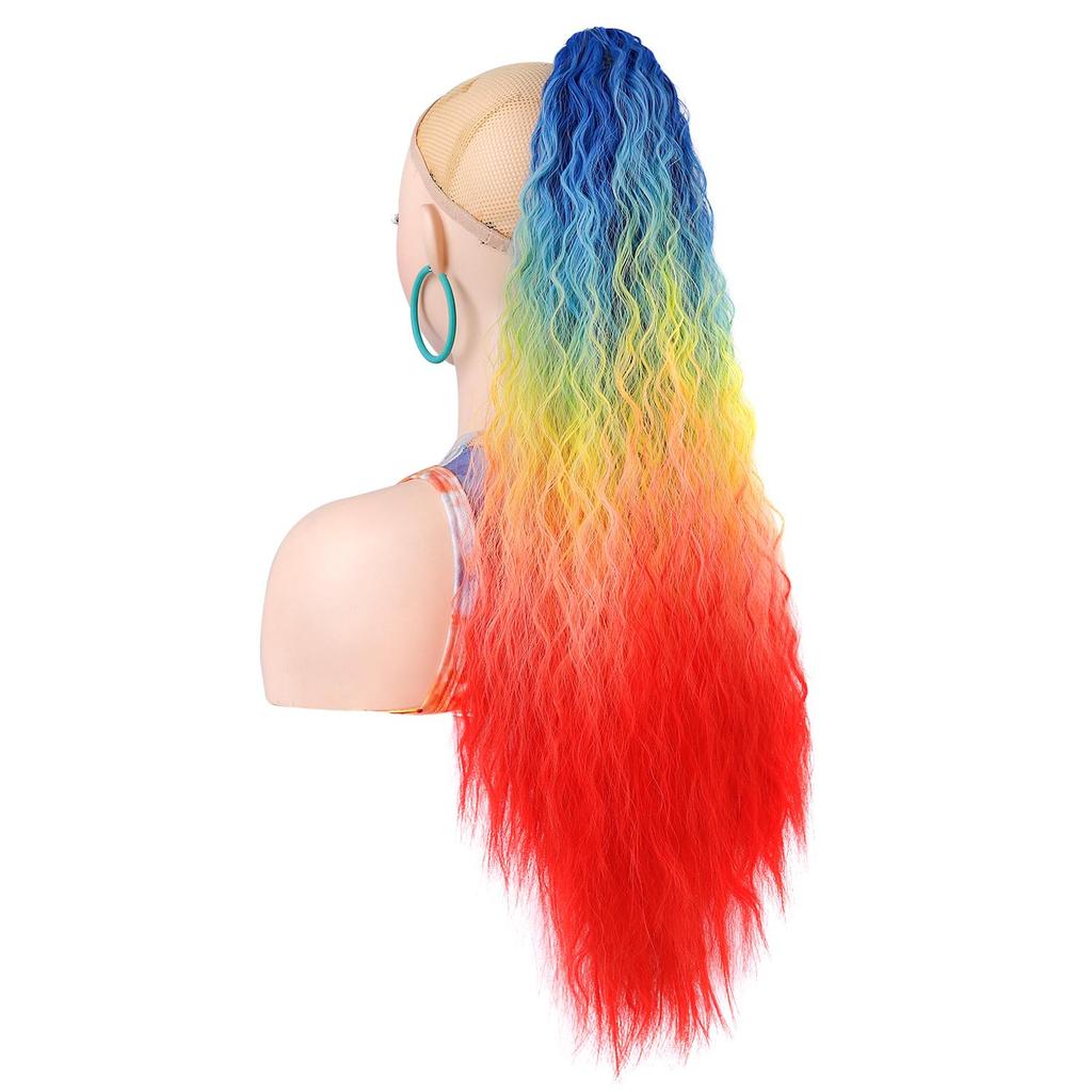 Ponytails Rainbow Ombre Gradient Color Long Curly Ponytail Hair Extension with Claw Instant Styling Hairpiece for Women