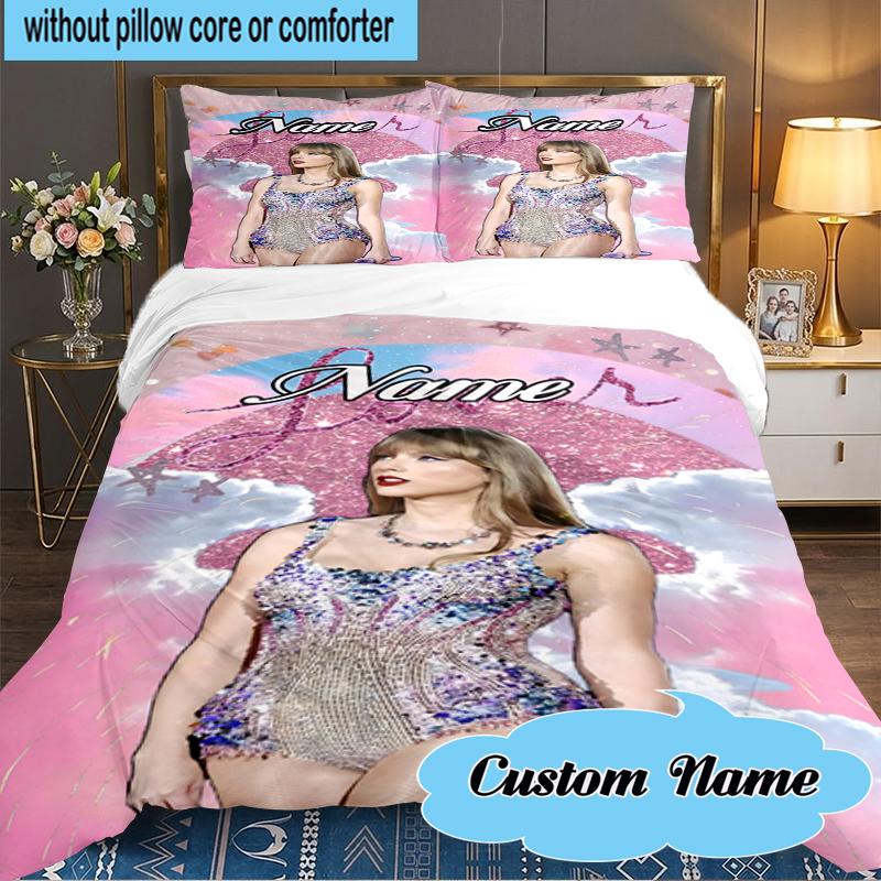 Custom Name Taylor Top singer Bedding Set 3pcs, Bedding Set Including 1pc Duvet Cover And 2pcs Pillowcases for Bedroom, Dormitory Gift