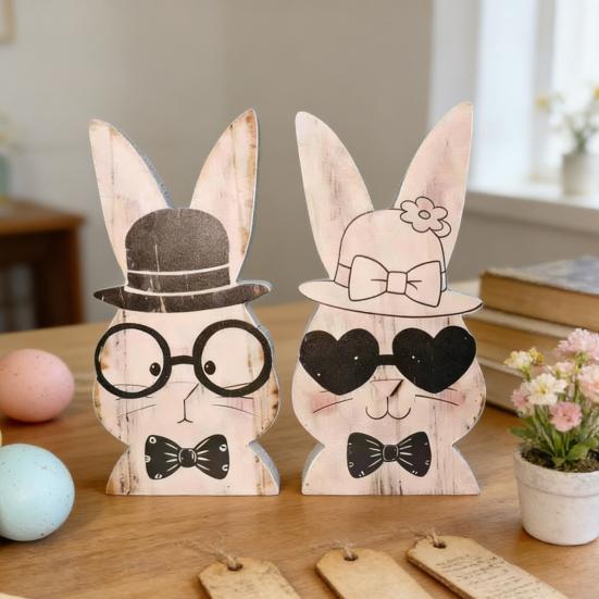 2 st påskhare dekoration bondgårdsstil rustik par kanin bordskylt hem kontor vår påskhelg fest bords mittpunkt prydnad