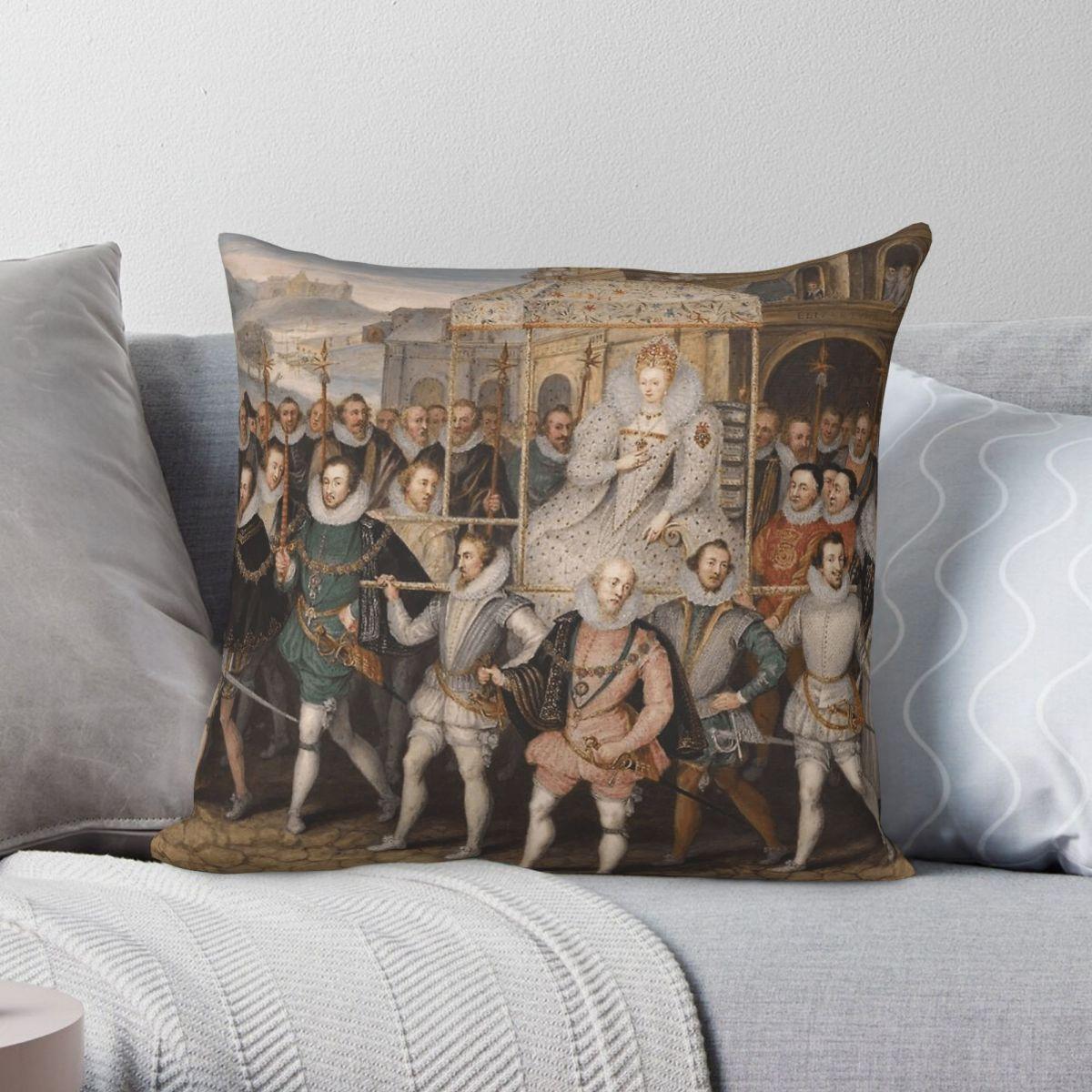 Exquisite Ornaments Unisex Procession Portrait Of Elizabeth Square Pillowcase Polyester Linen Velvet Creative Zip Decorative Pillow Case Room Cushion Cover