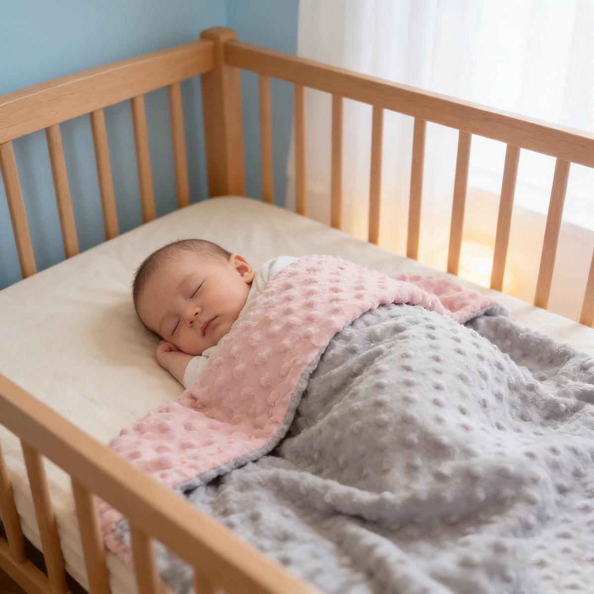 Newborn Mung Bean Velvet Soothing Baby Swaddle Blanket with Double Layer Edging and Bubble Press Design 75x100