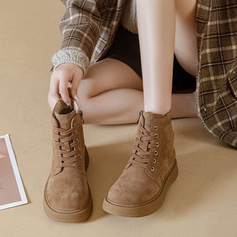 

Обувь на толстой подошве, Повседневная обувь, Женские универсальные и стройнящие флисовые ботильоны, Ретро женские ботинки 40 хаки