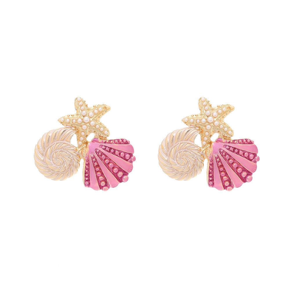 DIGADAGU Alloy Shell Conch Imitation Pearl Stud Earrings New Simple Luxury Earrings Women Daily Zircon Accessories