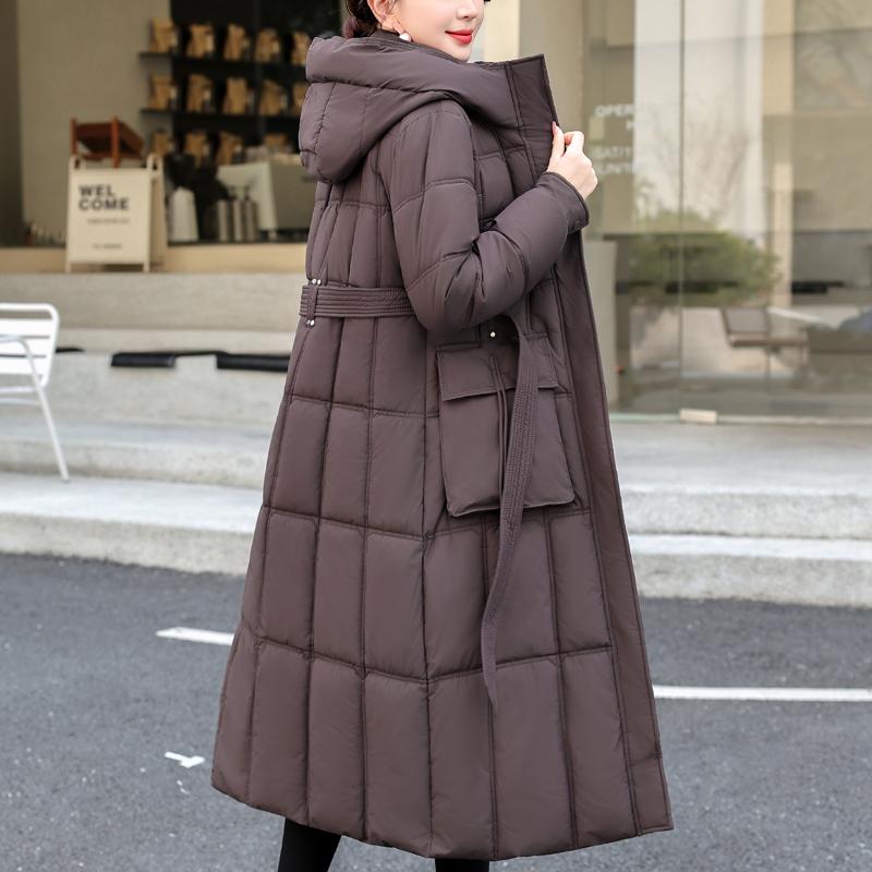 Fashion Woman Winter Long Coats Hooded Thick Warm Casual Winter Jacket Women's Parkas With Belt