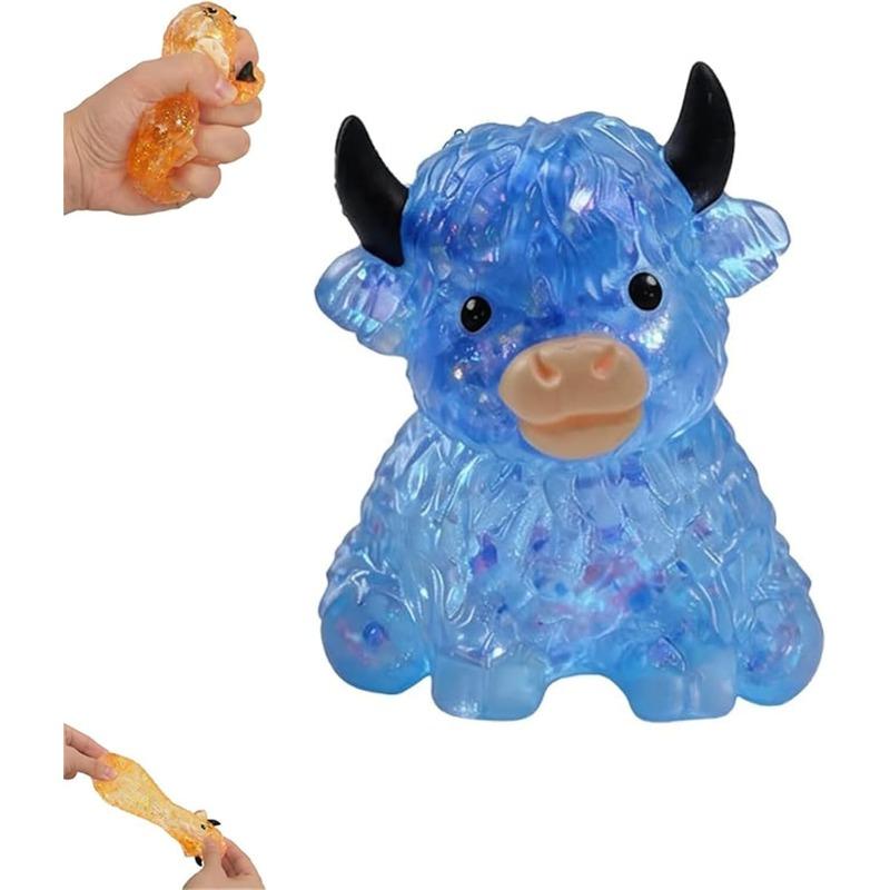 Glitter Highland Cow Squishies Fidget Toy,Soft Slow Rising Stress Ball, Sparkly Sensory Squeeze Toy for Adults,Cute Cow Lover Gift синий