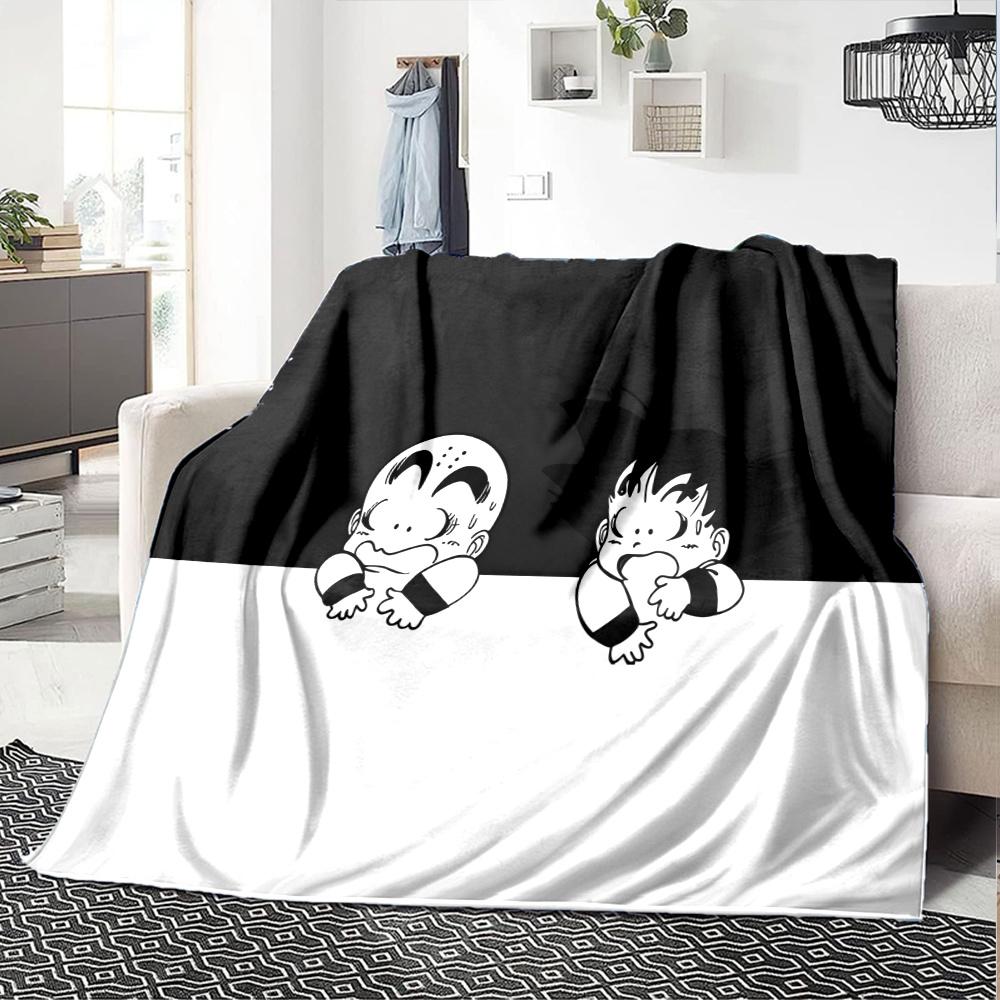 1PC Cute Cartoon Son Goku Patterned Flannel Blanket Suitable For All Seasons For Home Decor Warmth And Comfort Gifts Holiday Present