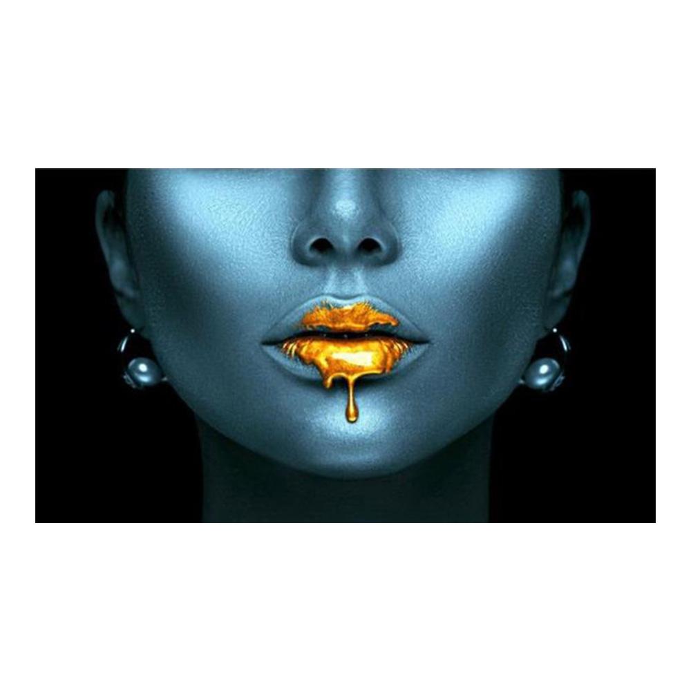 

Скандинавська класична мода Настінне мистецтво Золоті губи Портрет сексуальної жінки HD Canvas Poster Друк будинку Спальня Вітальня Декорація 50x100cm